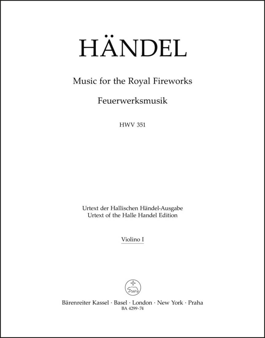Music for the Royal Fireworks HWV 351 - Handel - Violin I Part, Urtext Edition