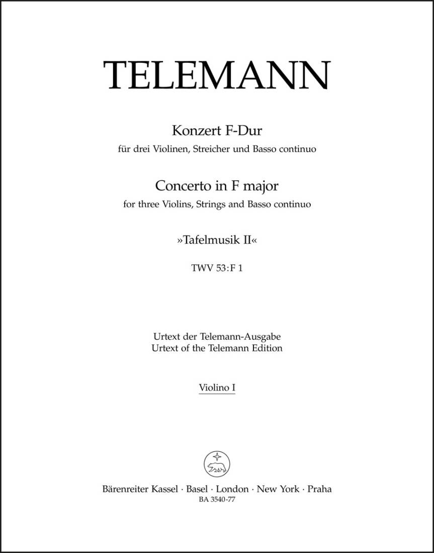 Concerto in F Major TWV 53:F1 - Telemann - Violin Solo I Part, Urtext Edition