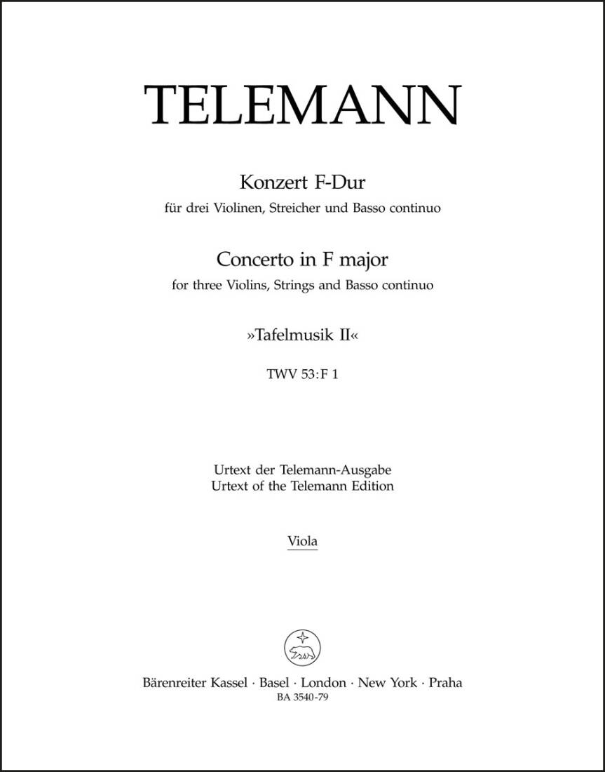 Concerto in F Major TWV 53:F1 - Telemann - Viola Part, Urtext Edition