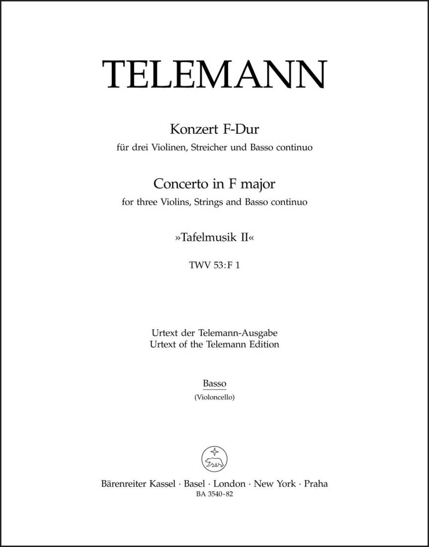 Concerto in F Major TWV 53:f1 - Telemann - Cello Part, Urtext Edition