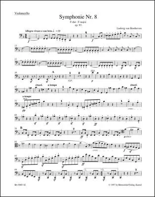 Symphony No. 8 in F Major Op. 93 - Beethoven - Cello Part, Urtext Edition