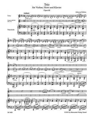 Trio for Violin, Horn (Viola or Violoncello) and Piano Op. 40 - Brahms - Performance Score, Set of Parts, Urtext Edition - Orchestra