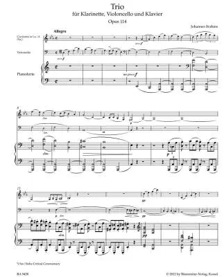 Trio fur Klarinette (Viola), Violoncello und Klavier Op. 114 - Brahms - Performance Score, Set of Parts, Urtext Edition - Piano Trio