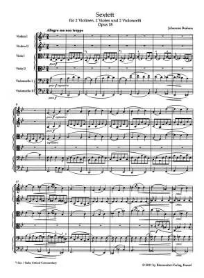 Sextet for 2 Violins, 2 Violas und 2 Violoncellos in B-flat Major Op. 18 - Brahms - Study Score, Urtext Edition