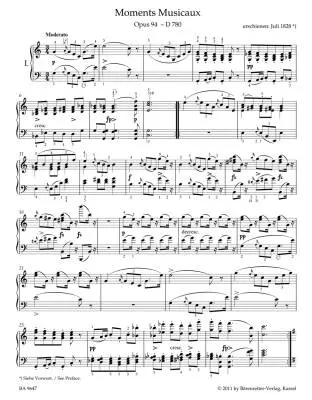Moments Musicaux Op. 94 D 780 - Schubert - Performance Score, Urtext Edition - Piano