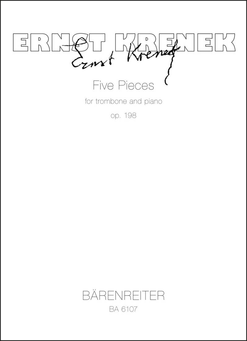 Five Pieces for Trombone and Piano Op. 198 (1967) - Krenek - Performance Score - Trombone, Piano