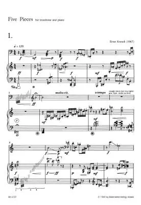 Five Pieces for Trombone and Piano Op. 198 (1967) - Krenek - Performance Score - Trombone, Piano
