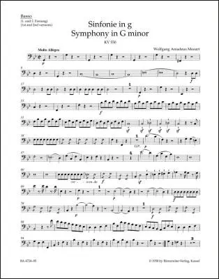 Baerenreiter Verlag - Symphony No. 40 in G Minor K. 550 - Mozart - Double Bass Part, Urtext Edition