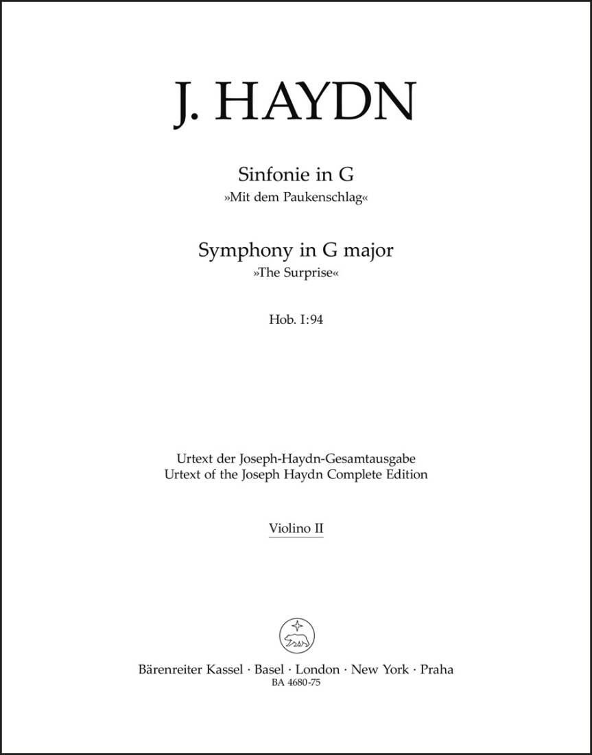 Symphony in G Major Hob. I:94 \'\'the Surprise\'\' - Haydn - Violin II Part, Urtext Edition