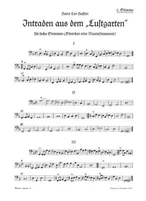 Baerenreiter Verlag - Intraden - Hassler - Cello Part