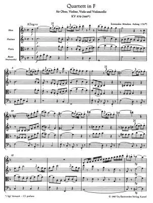 Quartet for Oboe, Violin, Viola and Violoncello in F Major K. 370 (368b) - Mozart - Study Score, Urtext Edition - Oboe, String Instruments