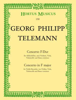 Baerenreiter Verlag - Concerto fur Altblockflote, Zwei Violinen, Viola, Violoncello und Basso Continuo F-dur TWV 51:F1 - Telemann - Score