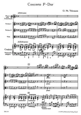 Concerto fur Altblockflote, Zwei Violinen, Viola, Violoncello und Basso Continuo F-dur TWV 51:F1 - Telemann - Score