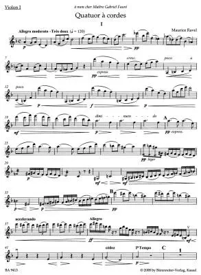 String Quartet - Ravel - Set of Parts, Urtext Edition - String Quartet
