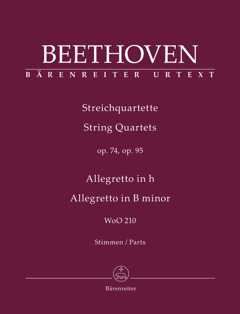 String Quartets Opp. 74, 95 / Allegretto in B Minor WoO 210 - Beethoven - Set of Parts, Urtext Edition - String Quartet