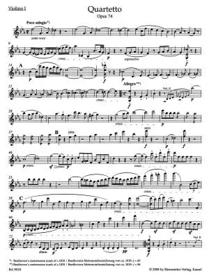 String Quartets Opp. 74, 95 / Allegretto in B Minor WoO 210 - Beethoven - Set of Parts, Urtext Edition - String Quartet