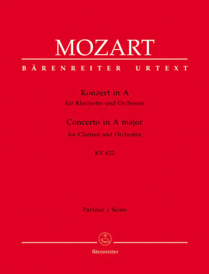 Baerenreiter Verlag - Concerto for Clarinet and Orchestra in a Major K. 622 - Mozart - Score, Urtext Edition - Clarinet, Orchestra