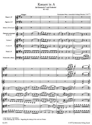 Concerto for Clarinet and Orchestra in a Major K. 622 - Mozart - Score, Urtext Edition - Clarinet, Orchestra