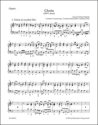 Baerenreiter Verlag - Gloria HWV Deest - Handel - Organ Part, Urtext Edition