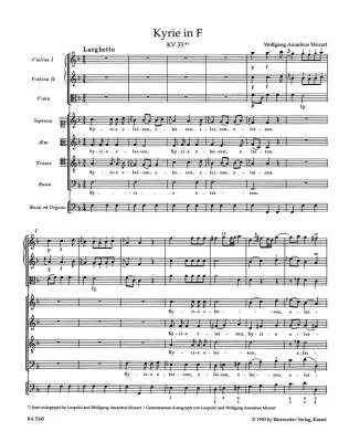 Kyrie in F Major K. 33 - Mozart - Score, Urtext Edition - Choir, Strings, Organ