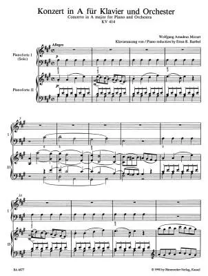 Piano Concerto No. 12 in a Major K. 414 - Mozart - Piano Reduction, Set of Parts, Urtext Edition - Piano Quintet