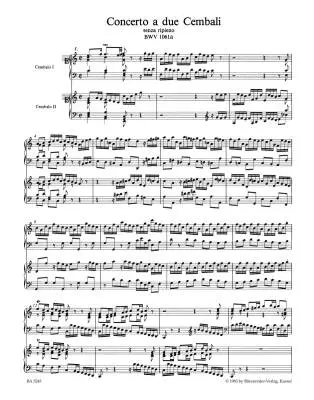 Concerto a Due Cembali Senza Ripieno BWV 1061a - Bach - Performance Score, Urtext Edition - Piano