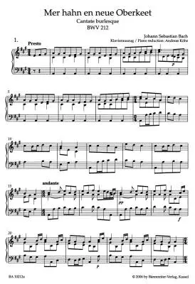 The Chamberlain Is Now Our Squire BWV 212 \'\'Peasant Cantata\'\' - Bach - Vocal Score, Urtext Edition
