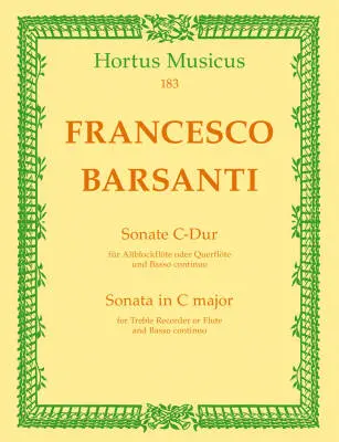Baerenreiter Verlag - Sonata for Treble Recorder or Flute and Basso Continuo in C Major - Barsanti - Performance Score, Set of Parts