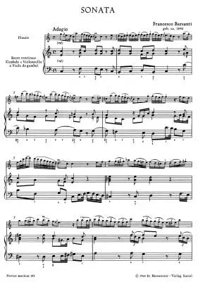 Sonata for Treble Recorder or Flute and Basso Continuo in C Major - Barsanti - Performance Score, Set of Parts