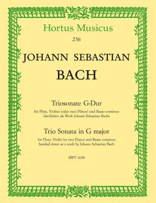 Baerenreiter Verlag - Trio Sonata for Flute, Violin (or Two Flutes) and Basso Continuo in G Major BWV 1038 - Bach - Performance Score, Set of Parts