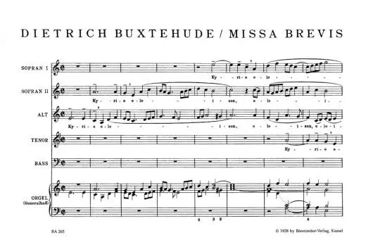 Missa Brevis for Five Voices - Buxtehude - Choral Score - Choir, Basso Continuo
