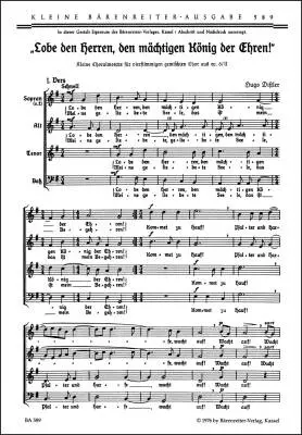 Baerenreiter Verlag - Lobe den Herren, den Machtigen Konig der Ehren Op. 6/2,i (1933) - Distler - Choral Score - Choir