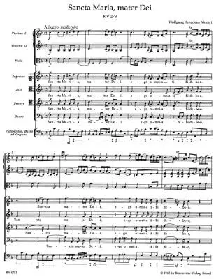 Sancta Maria, Mater Dei K. 273 - Mozart - Score, Urtext Edition - Choir, Strings, Organ