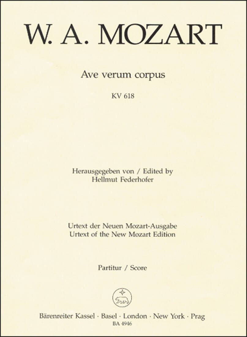 Ave Verum Corpus K. 618 - Mozart - Score, Urtext Edition - Choir, Strings, Organ