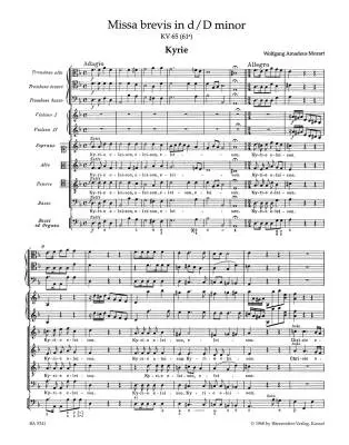 Missa Brevis in D Minor K. 65 (61a) - Mozart - Score, Urtext Edition