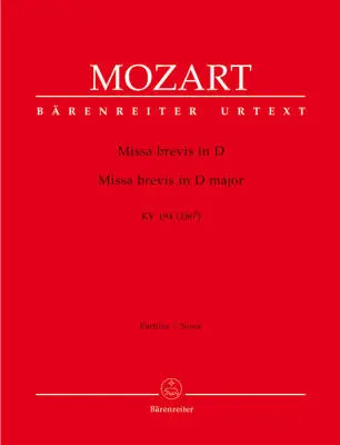 Baerenreiter Verlag - Missa Brevis in D Major K. 194 (186h) - Mozart - Score, Urtext Edition