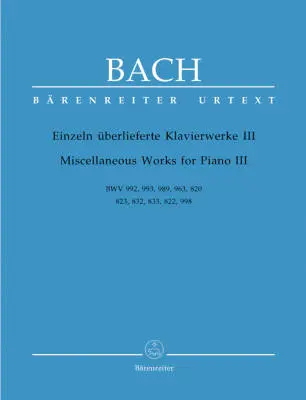 Baerenreiter Verlag - Miscellaneous Works for Piano III - Bach - Piano - Book