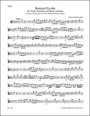 Concerto for Viola, Strings and Basso Continuo in E-flat Major - Bach - Viola Part, Urtext Edition