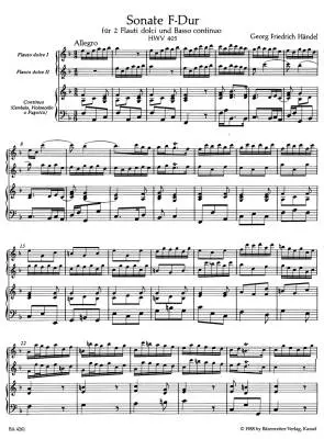 Triosonate fur Zwei Altblockfloten und Basso Continuo F-dur HWV 405 - Handel - Score, Set of Parts - Recorder, Basso Continuo