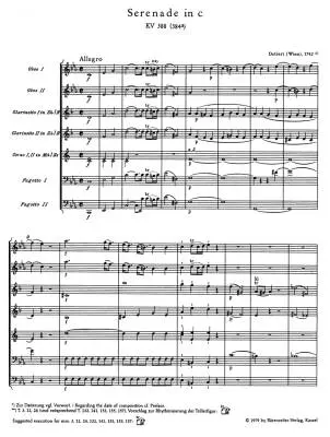 Serenade for Two Oboes, Two Clarinets, Two Horns and Two Bassoons in C Minor K. 388 (384a) - Mozart - Study Score, Urtext Edition - Orchestra