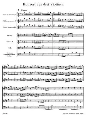 Concerto for Three Violins, Strings and Basso Continuo in D Major - Bach - Score, Urtext Edition - Violins (3), String Orchestra