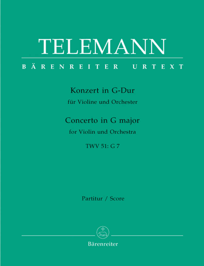 Concerto for Violin and Orchestra in G Major TWV 51:G 7 - Telemann - Score, Urtext Edition - Violin, String Orchestra, Basso Continuo