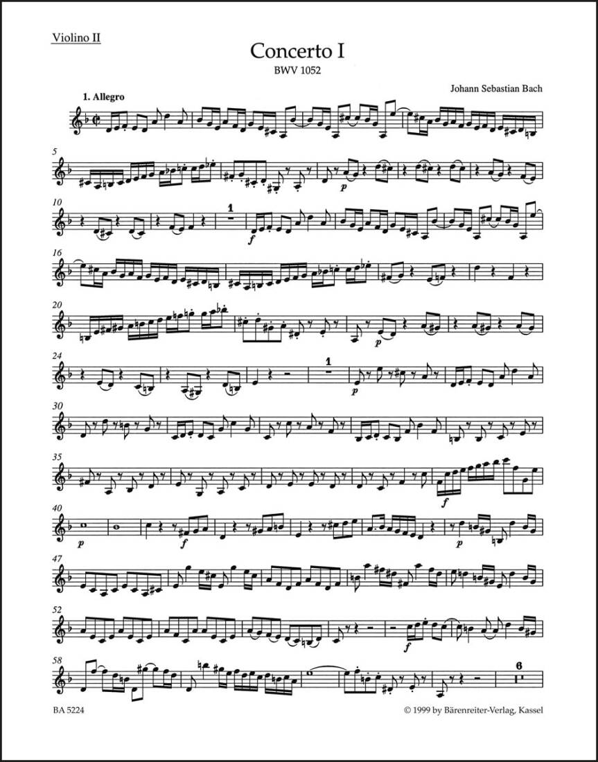 Concerto No. 1 in D Minor BWV 1052 - Bach - Violin II Part, Urtext Edition