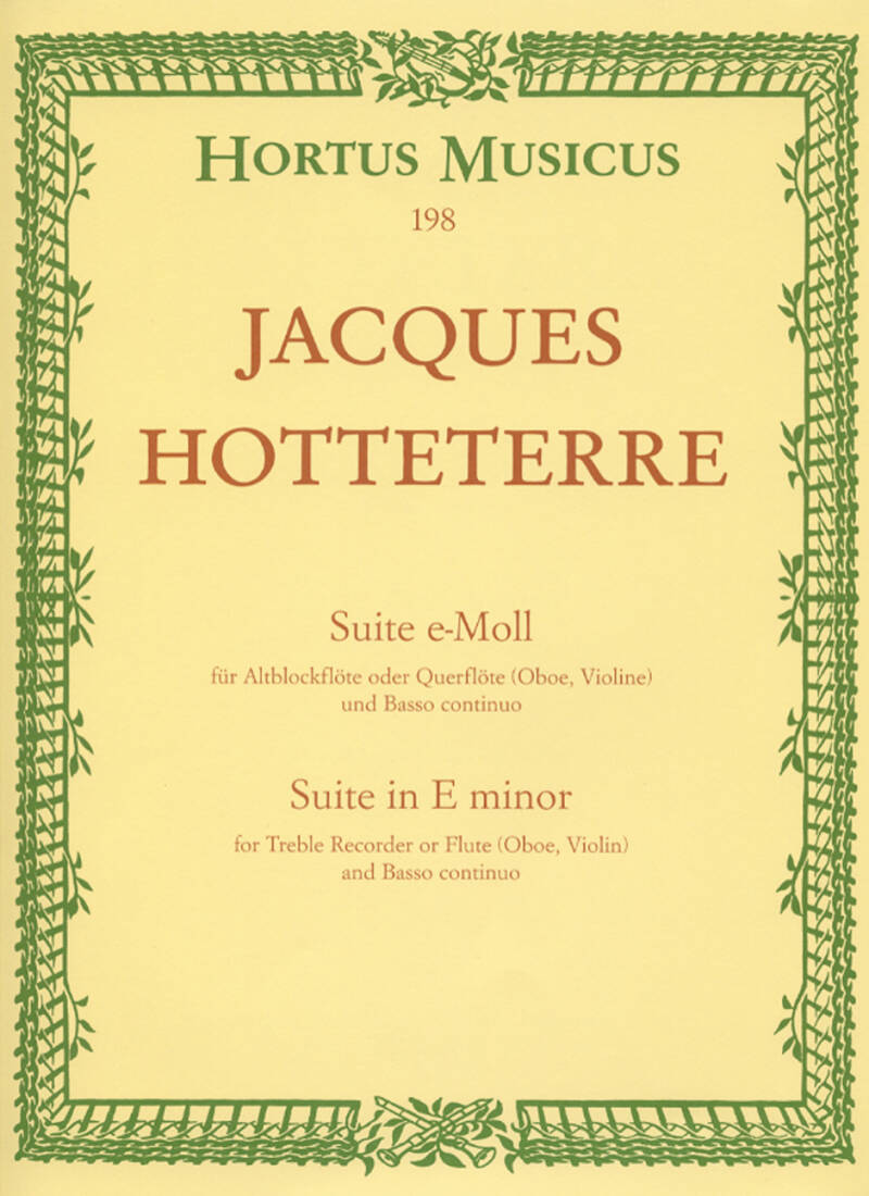 Suite fur Altblockflote oder Querflote (Oboe, Violine) und Basso Continuo E-moll Op. 5/2 - Hotteterre - Performance Score, Set of Parts