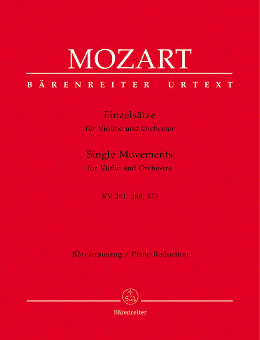 Single Movements for Violin and Orchestra K. 261, 269 (261a), 373 - Mozart - Piano Reduction, Part, Anthology, Urtext Edition - Violin, Orchestra