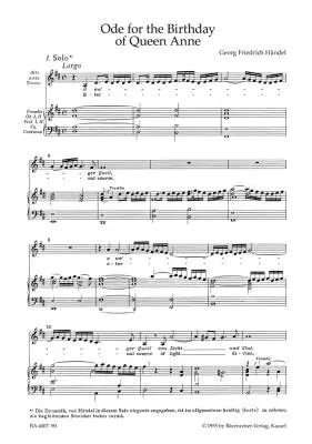 Ode for the Birthday of Queen Anne HWV 74 - Handel - Vocal Score, Urtext Edition - Soloists, Mixed Choir, Orchestra