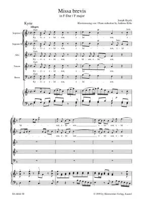 Missa Brevis in F Major Hob. XXII:1 - Haydn - Vocal Score, Urtext Edition - Soloists, Choir, Orchestra