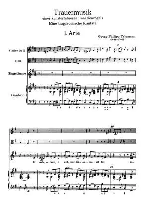 Kanarienvogel-kantate fur Mittlere Stimme, Zwei Violinen, Viola und Basso Continuo - Telemann - Score, Set of Parts