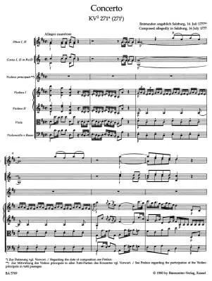 Concerto for Violin und Orchestra in D Major K2. 271a (271i) - Mozart - Score, Urtext Edition - Violin, Orchestra