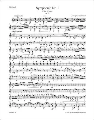 Baerenreiter Verlag - Symphony No. 1 in C Major Op. 21 - Beethoven - Violin I Part, Urtext Edition